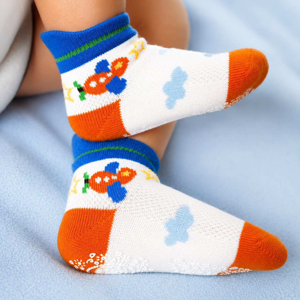 RATIVE Ankle Anti Slip Non Skid Organic Cotton Socks with Grips Grippers (12-Pairs/Vehicle)