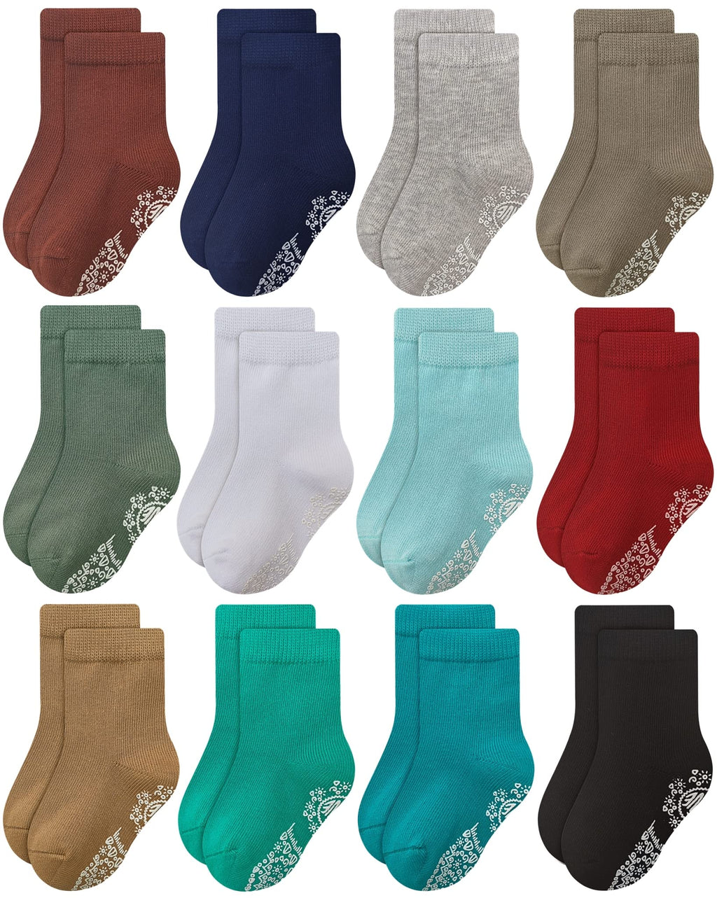 RATIVE Non Skid Anti Slip Slipper Cotton Striped Crew Dress Socks with Grips for Baby Toddler Boys (12-pairs/CB-130)