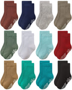 RATIVE Non Skid Anti Slip Slipper Cotton Striped Crew Dress Socks with Grips for Baby Toddler Boys (12-pairs/CB-130)