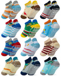 RATIVE Ankle Anti Slip Non Skid Organic Cotton Socks with Grips Grippers (12-Pairs/Animal world)