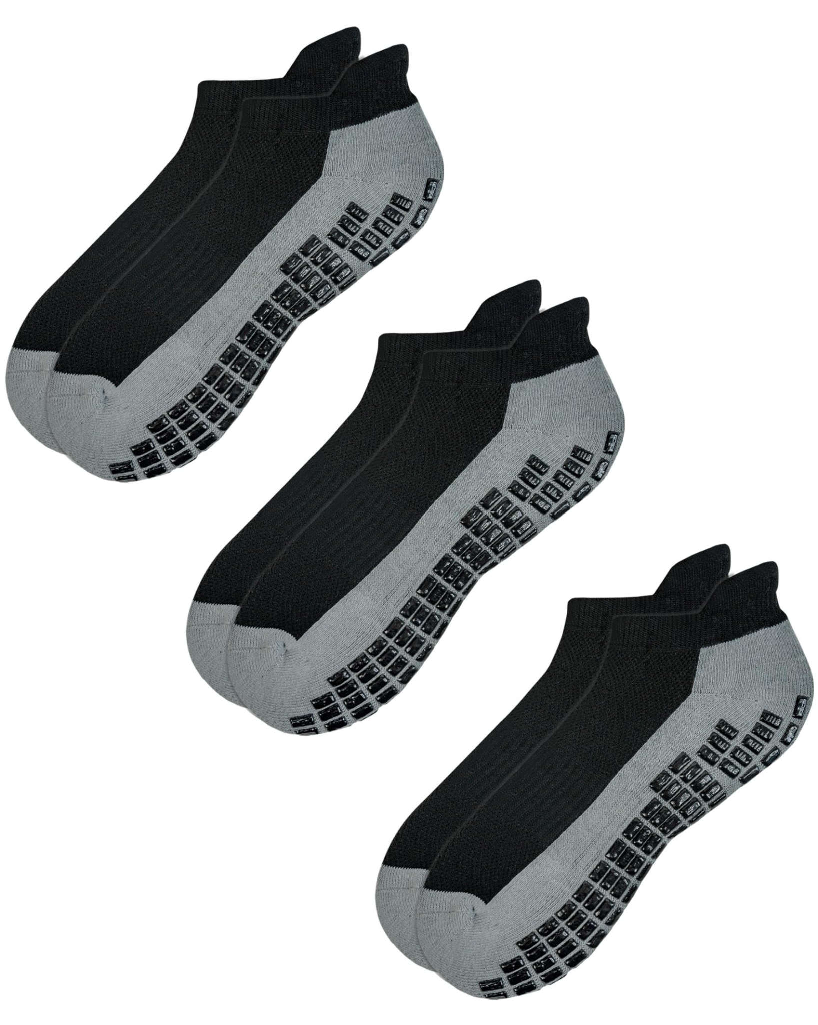 RATIVE Anti Slip Non Skid Ankle and Crew Socks with Grippers for Men Women (3-Pairs/Black)