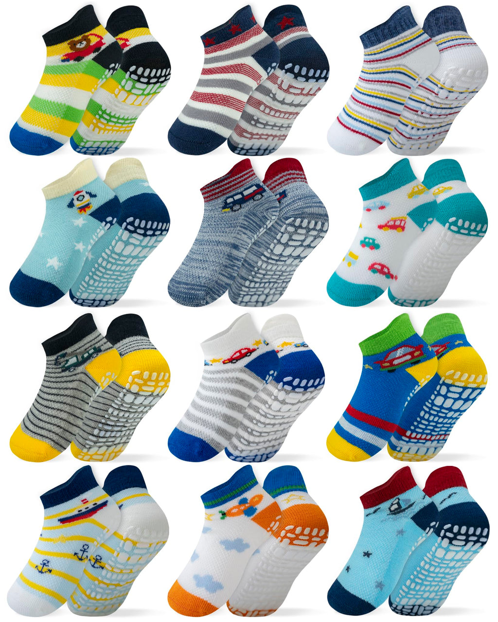 RATIVE Ankle Anti Slip Non Skid Organic Cotton Socks with Grips Grippers (12-Pairs/Vehicle)