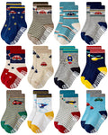 RATIVE Non Skid Anti Slip Slipper Cotton Crew Dress Socks With Grips for Baby Toddlers Kids Boys (12-pairs/RB-71112)