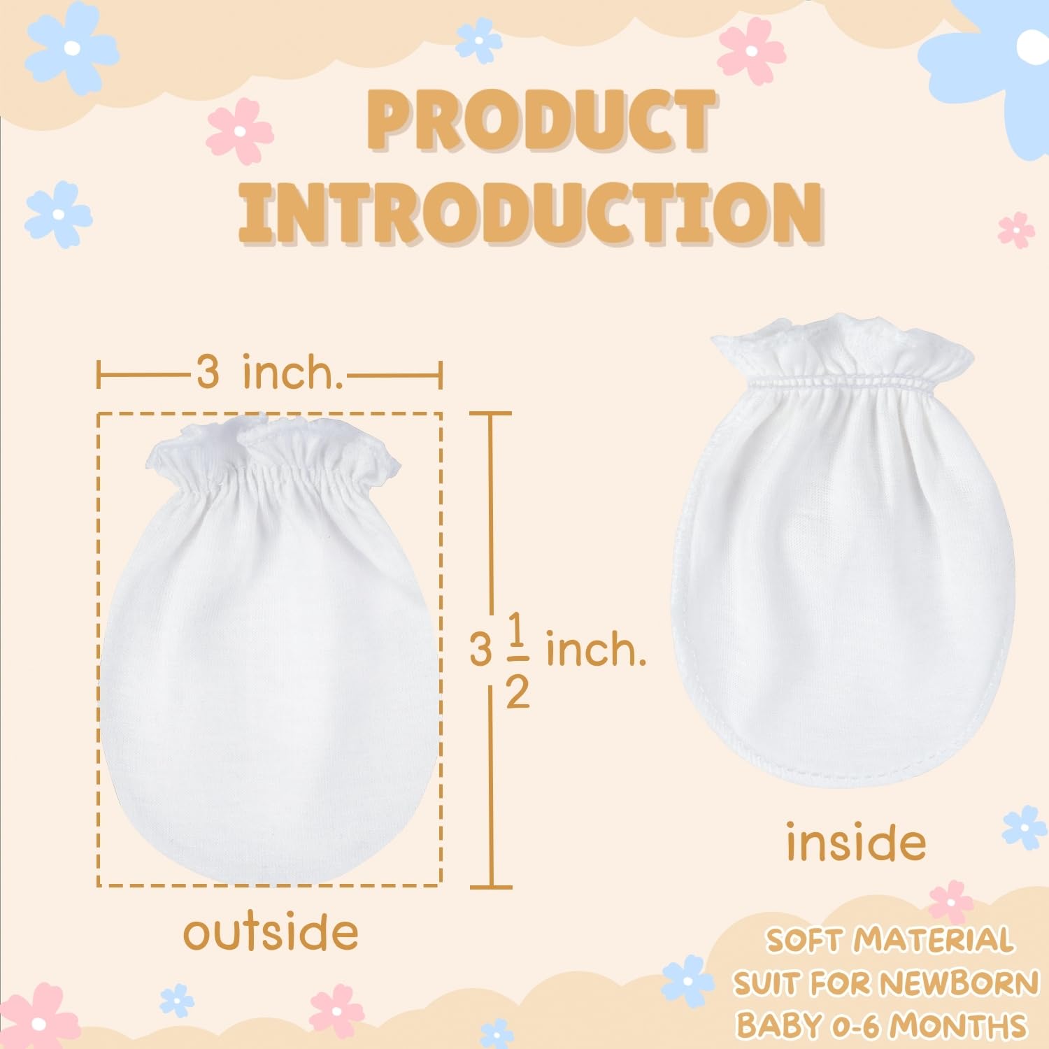 RATIVE Baby Mittens Newborn No Scratch Gloves, Organic Cotton Infant Mittens 0-6 Months, Soft Baby Gloves for Newborn Boy & Girl (6 Pairs/MB-67)