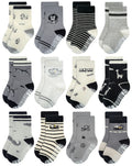 RATIVE Cotton Non Skid Anti Slip Crew Socks With Grips for Baby Infant Toddler Boys Girls (12-pairs/245X)