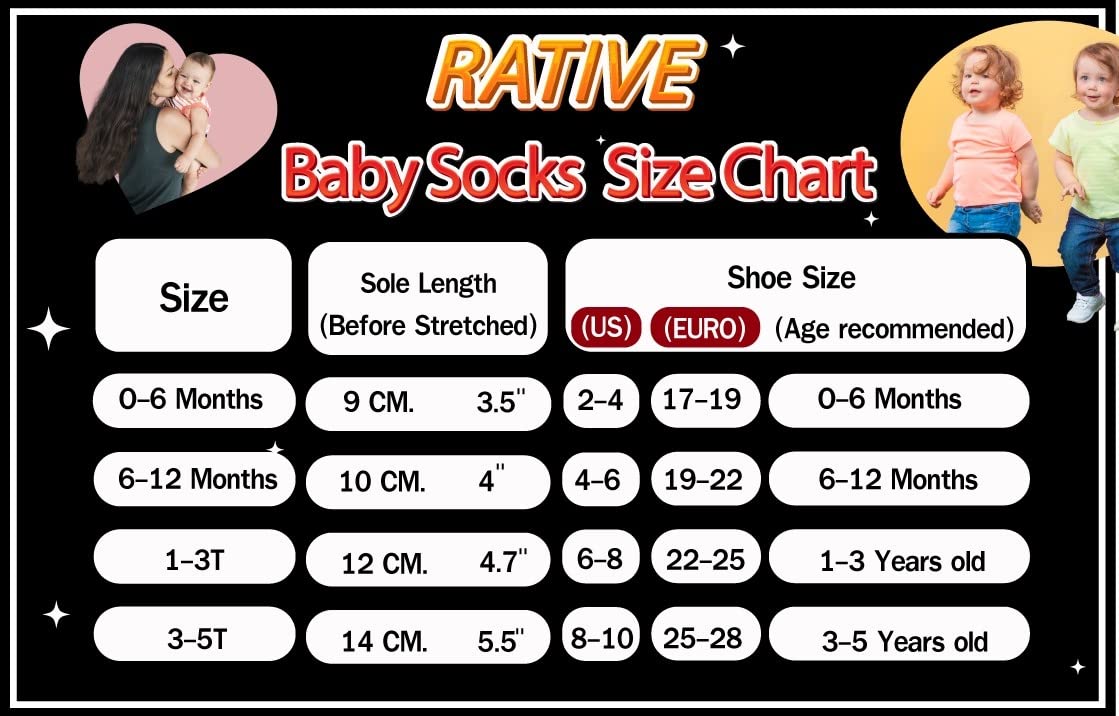 RATIVE Non Skid Anti Slip Cotton Dress Crew Socks With Grips For Baby Infant Toddler Kids Girls (12-pairs/RG-820726)