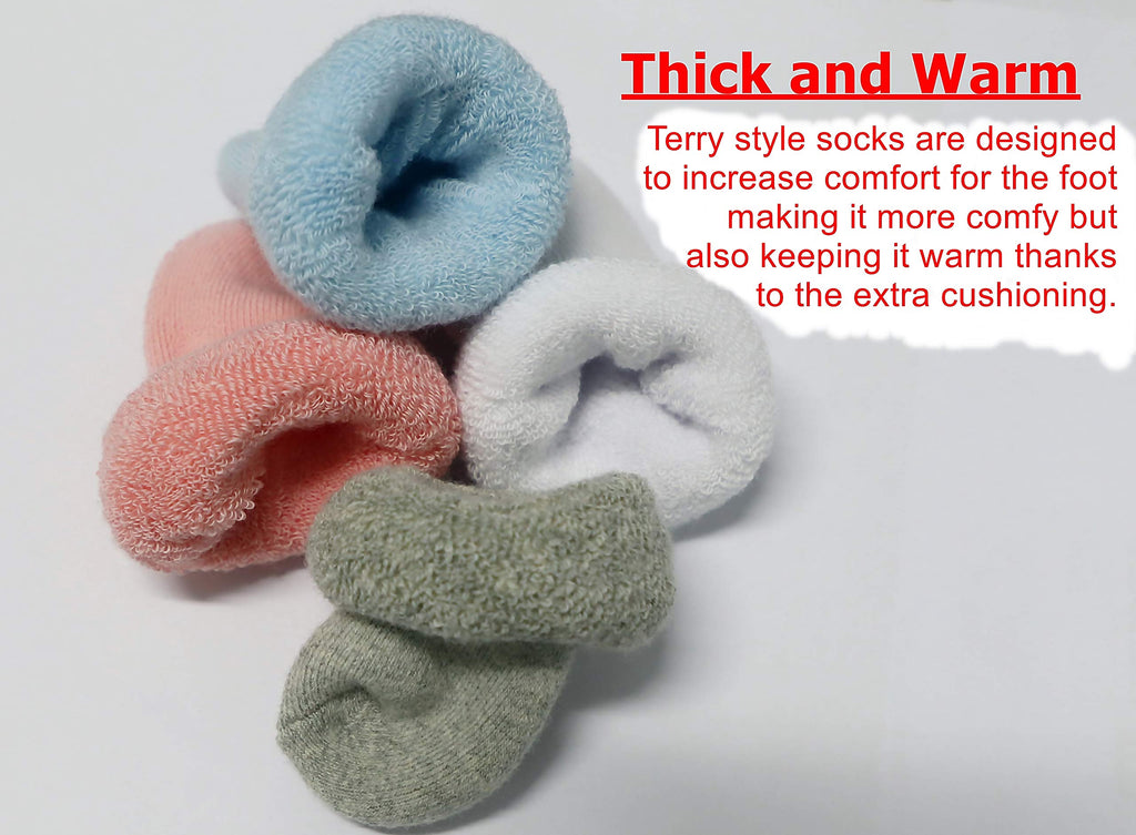 RATIVE Newborn Baby Socks 0-6,6-12 Months Terry Turn Cuff Socks for Boys Girls