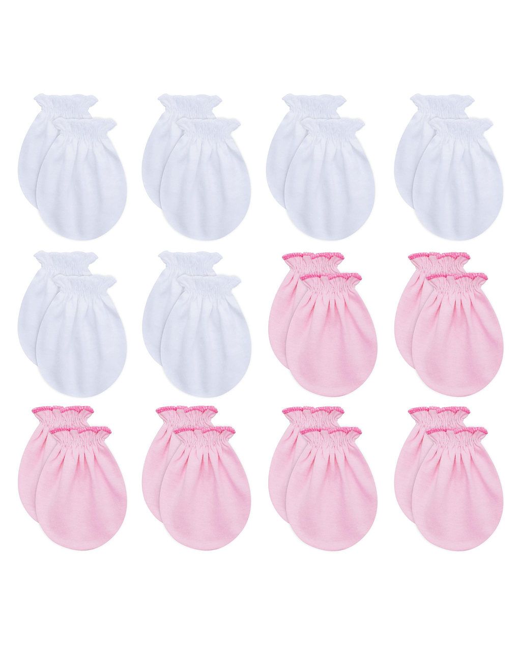 RATIVE Baby Mittens Newborn No Scratch Gloves, Organic Cotton Infant Mittens 0-6 Months, Soft Baby Gloves for Newborn Boy & Girl (6white+6pink)