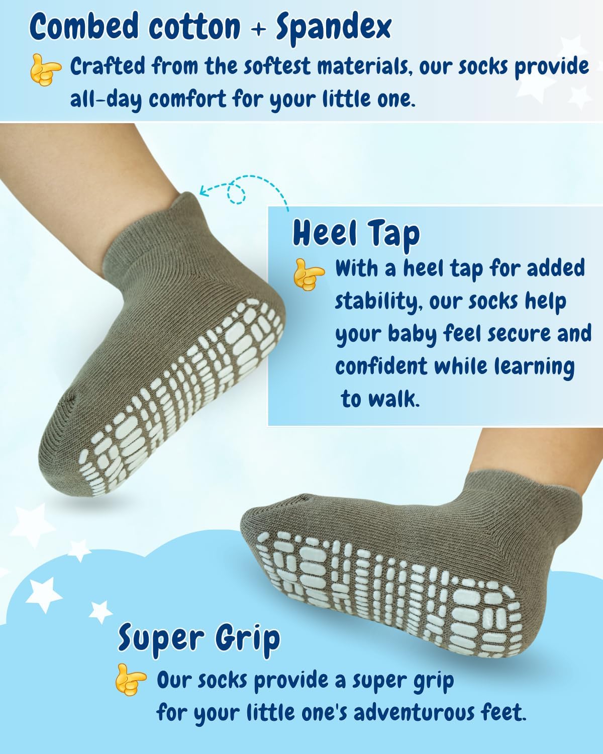 RATIVE Ankle Anti Slip Non Skid Organic Cotton Socks with Grips Grippers (12-Pairs/Vehicle)