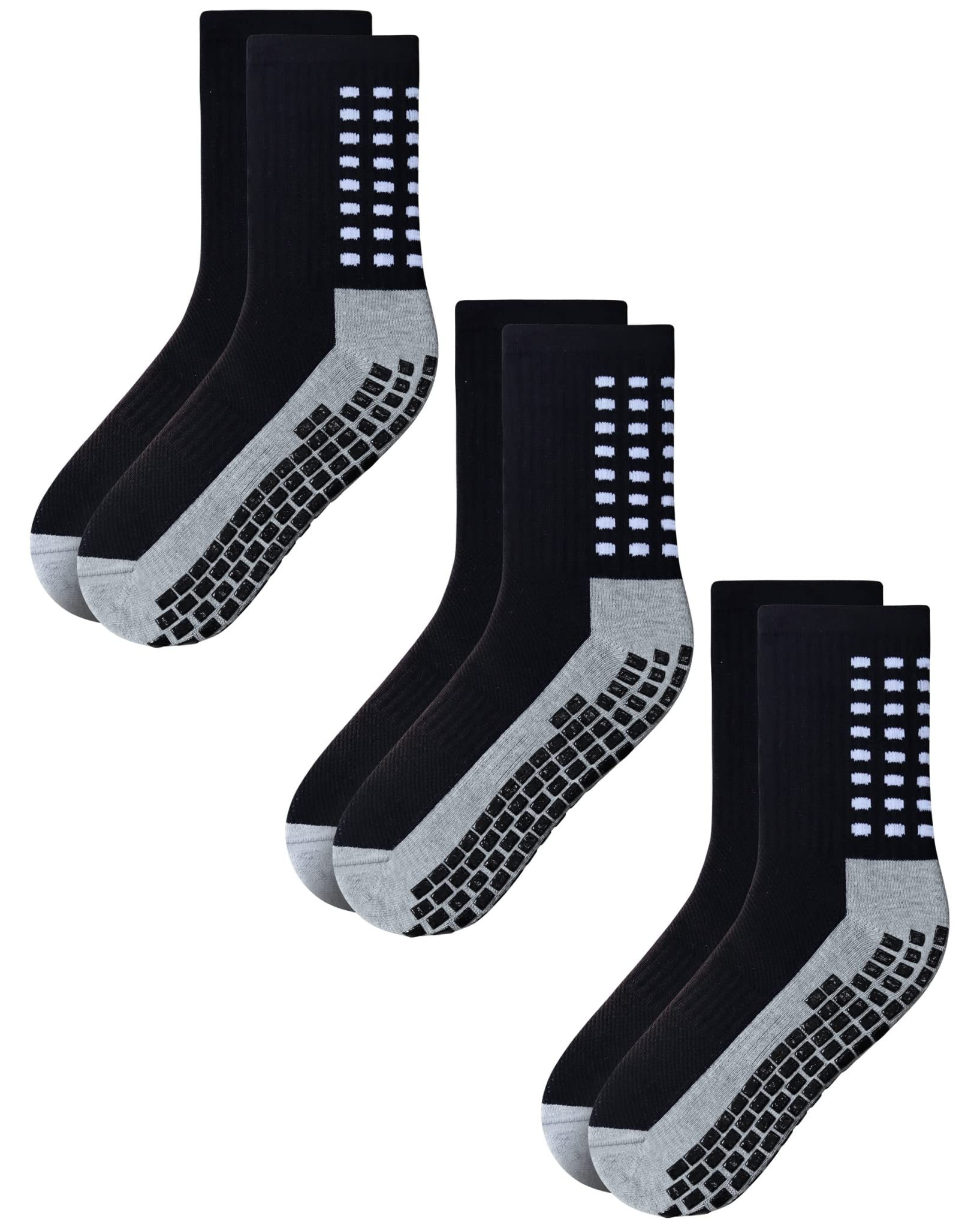 RATIVE Anti Slip Non Skid Slipper Hospital Crew Socks with grips for Adults Men Women (3 pairs-black)