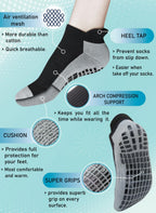 RATIVE Anti Slip Non Skid Ankle and Crew Socks with Grippers for Men Women (3-Pairs/Black)