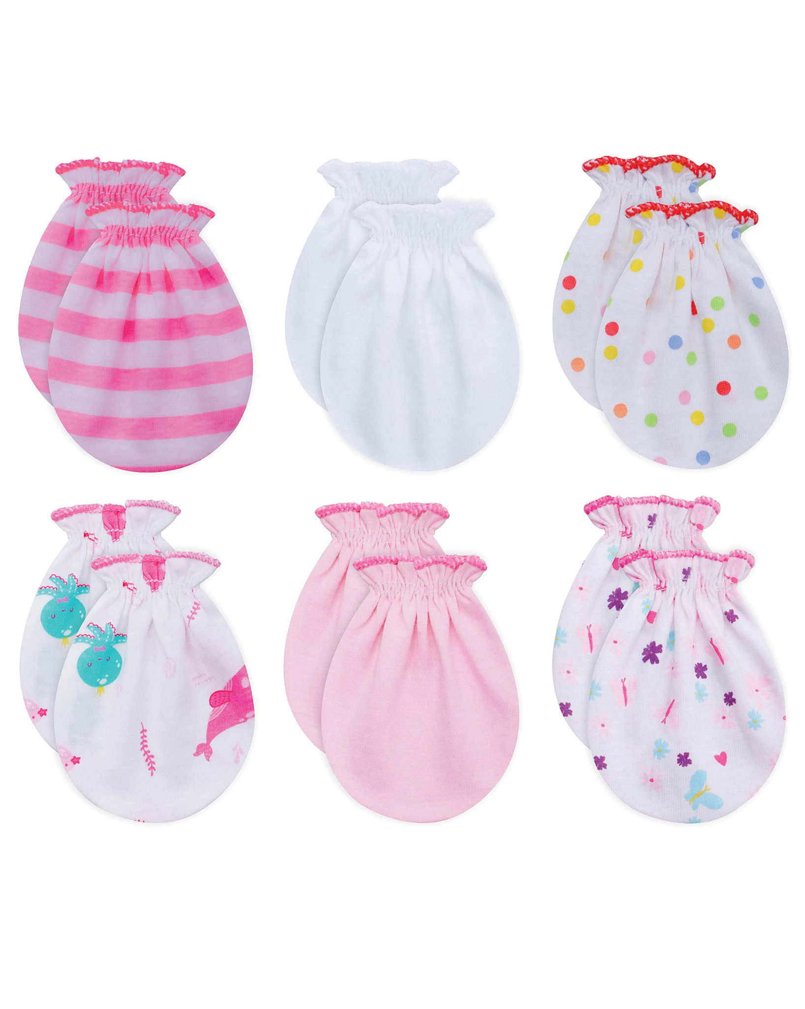 RATIVE Baby Mittens Newborn No Scratch Gloves, Organic Cotton Infant Mittens 0-6 Months, Soft Baby Gloves for Newborn Boy & Girl (6 Pairs/g46)