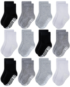 RATIVE Non Skid Anti Slip Cotton Crew Toddler Socks for Kids Boy Boys With Grip Grippers (RU-4CL)