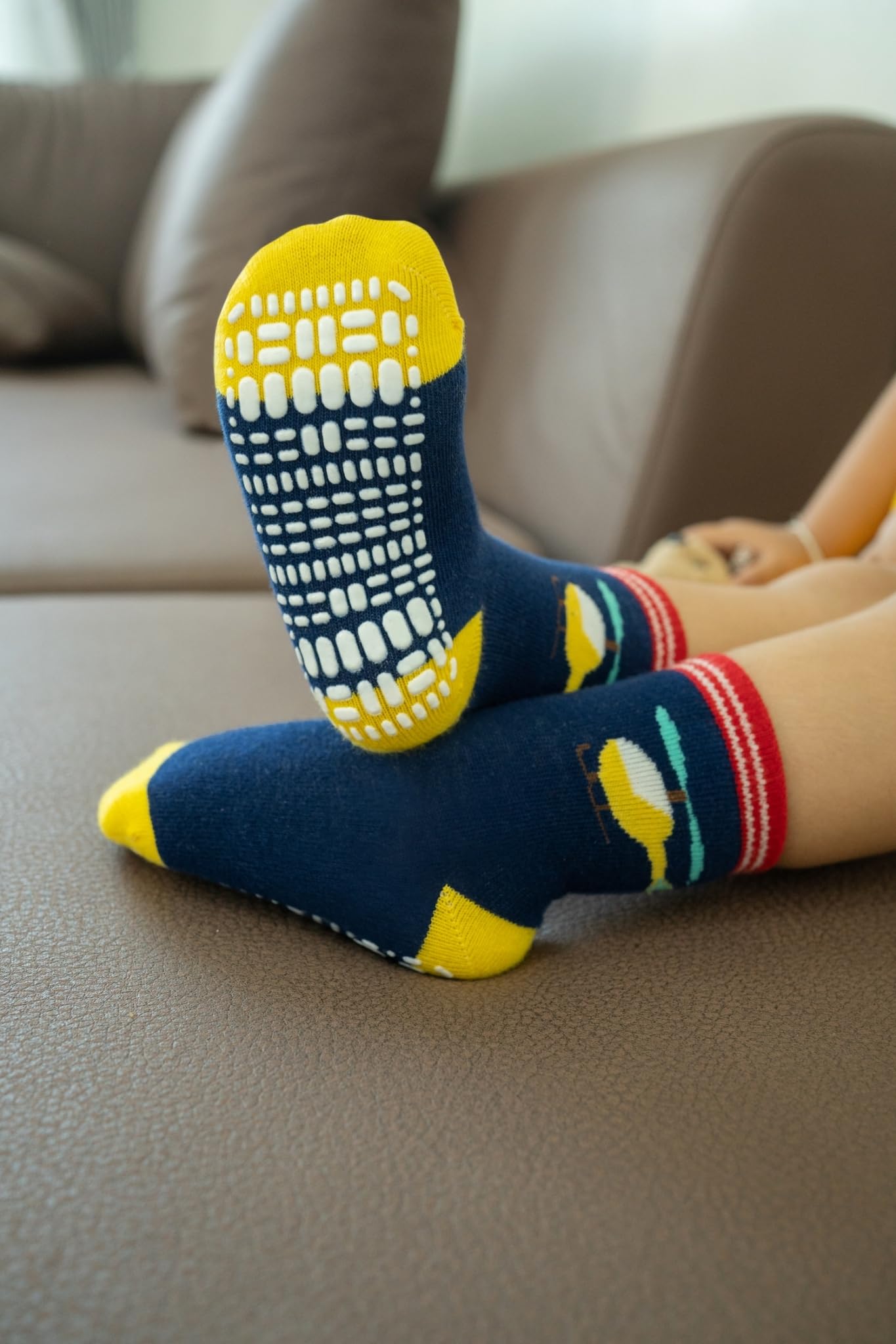 RATIVE Non Skid Anti Slip Slipper Cotton Crew Dress Socks With Grips for Baby Toddlers Kids Boys (12-pairs/RB-71112)
