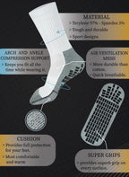 RATIVE Anti Slip Non Skid Slipper Hospital Crew Socks with grips for Adults Men Women (3 pairs-white)