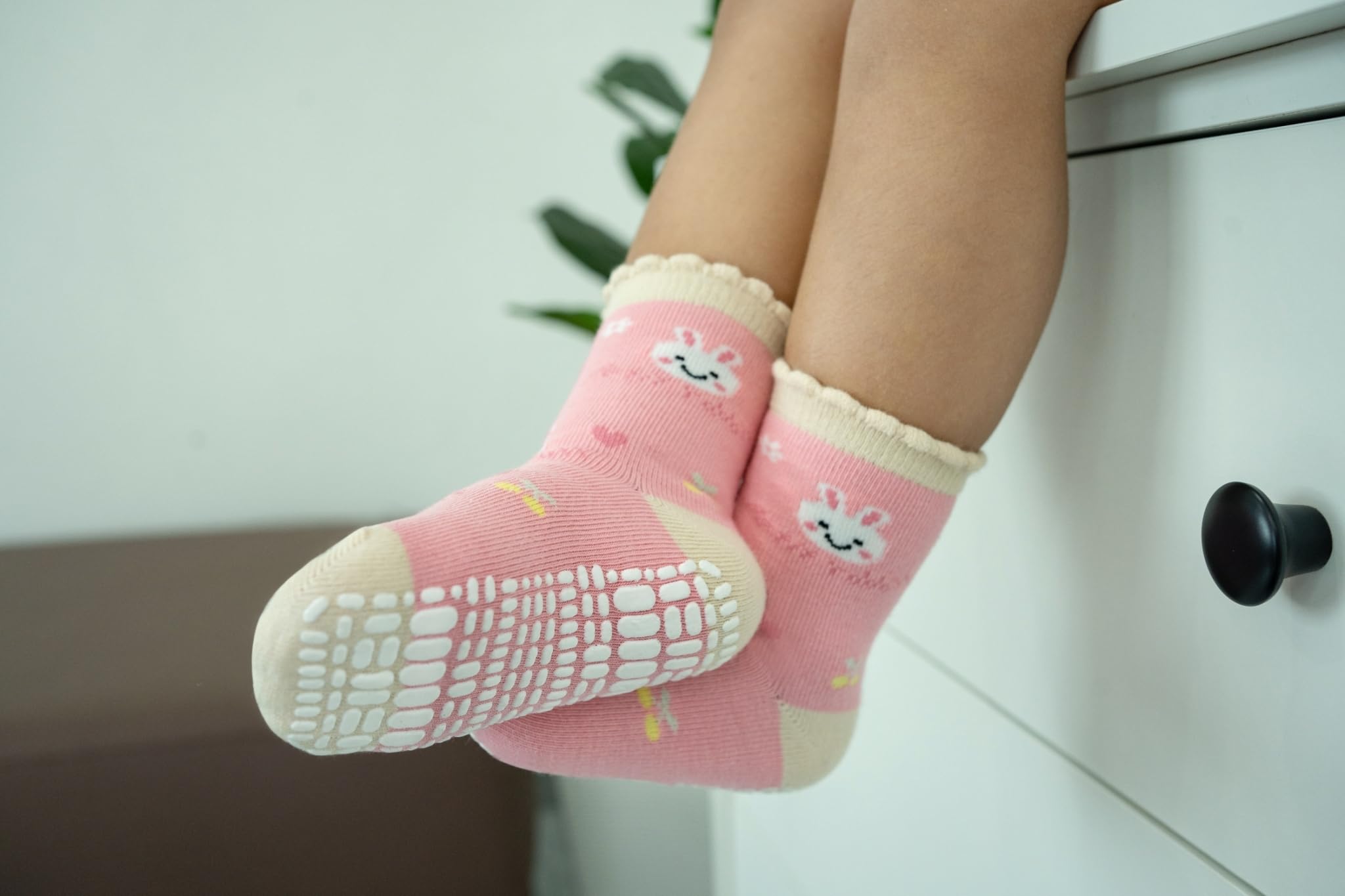 RATIVE Non Skid Anti Slip Cotton Dress Crew Socks with Grips for Baby Infant Toddler Kids Girls (RG-820821)
