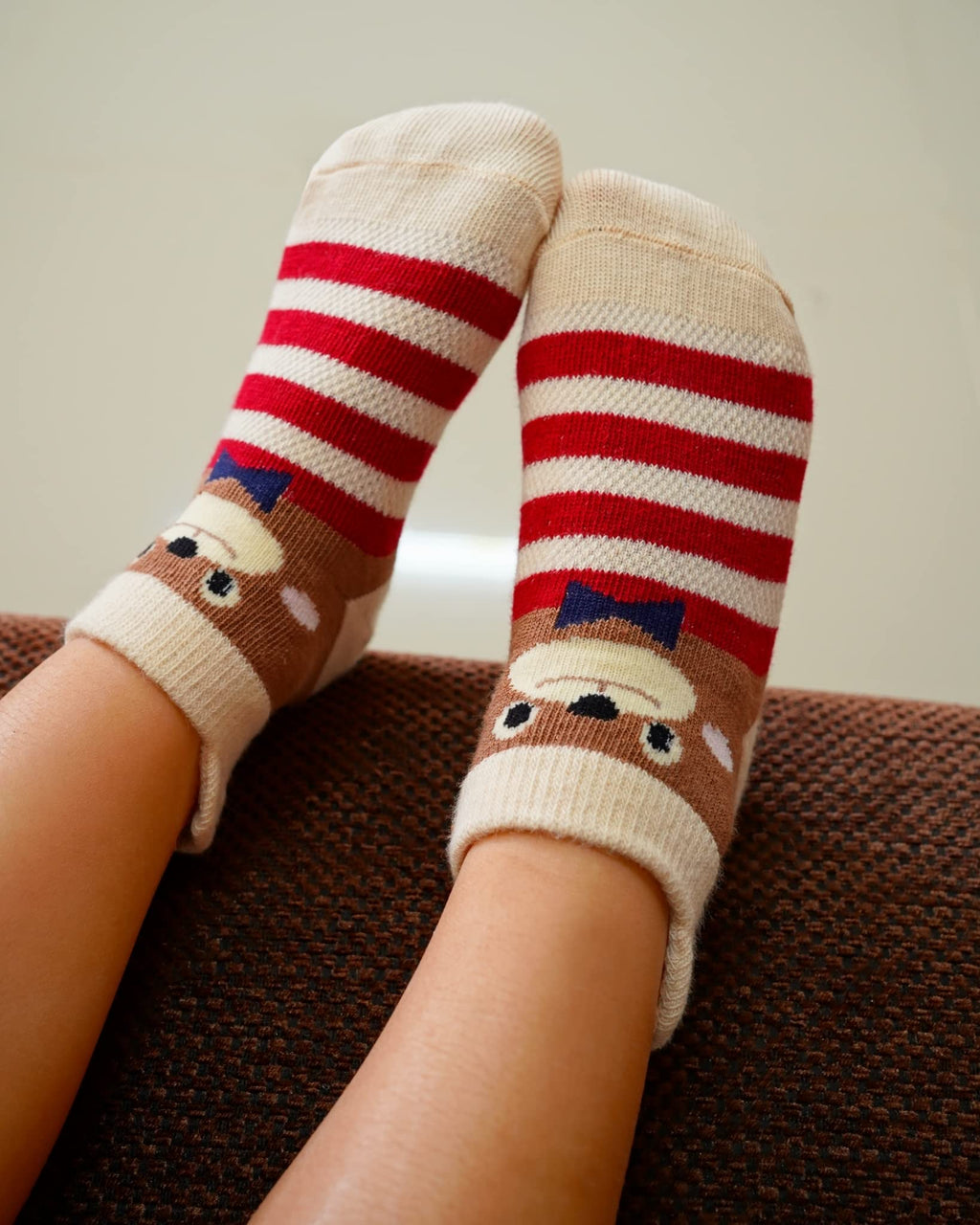 RATIVE Ankle Anti Slip Non Skid Organic Cotton Socks with Grips Grippers (12-Pairs/Animal world)