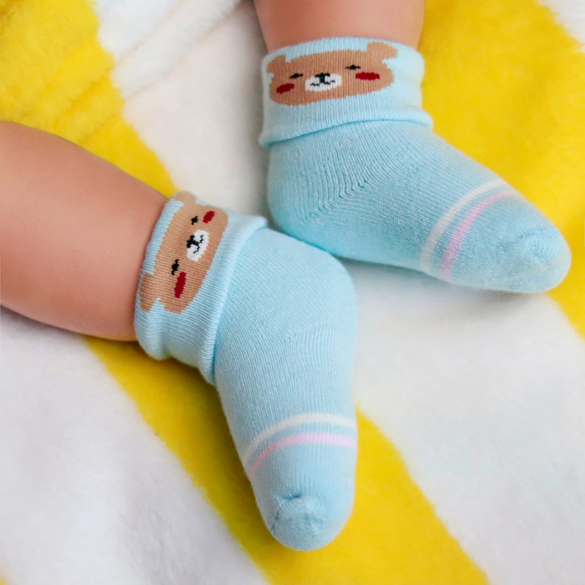 RATIVE Newborn Baby Socks 0-6,6-12 Months Terry Turn Cuff Socks for Boys Girls