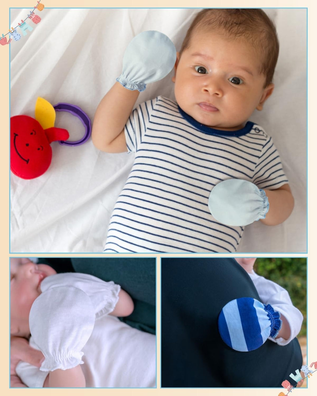 RATIVE Baby Mittens Newborn No Scratch Gloves, Organic Cotton Infant Mittens 0-6 Months, Soft Baby Gloves for Newborn Boy & Girl (6 Pairs/MB-67)