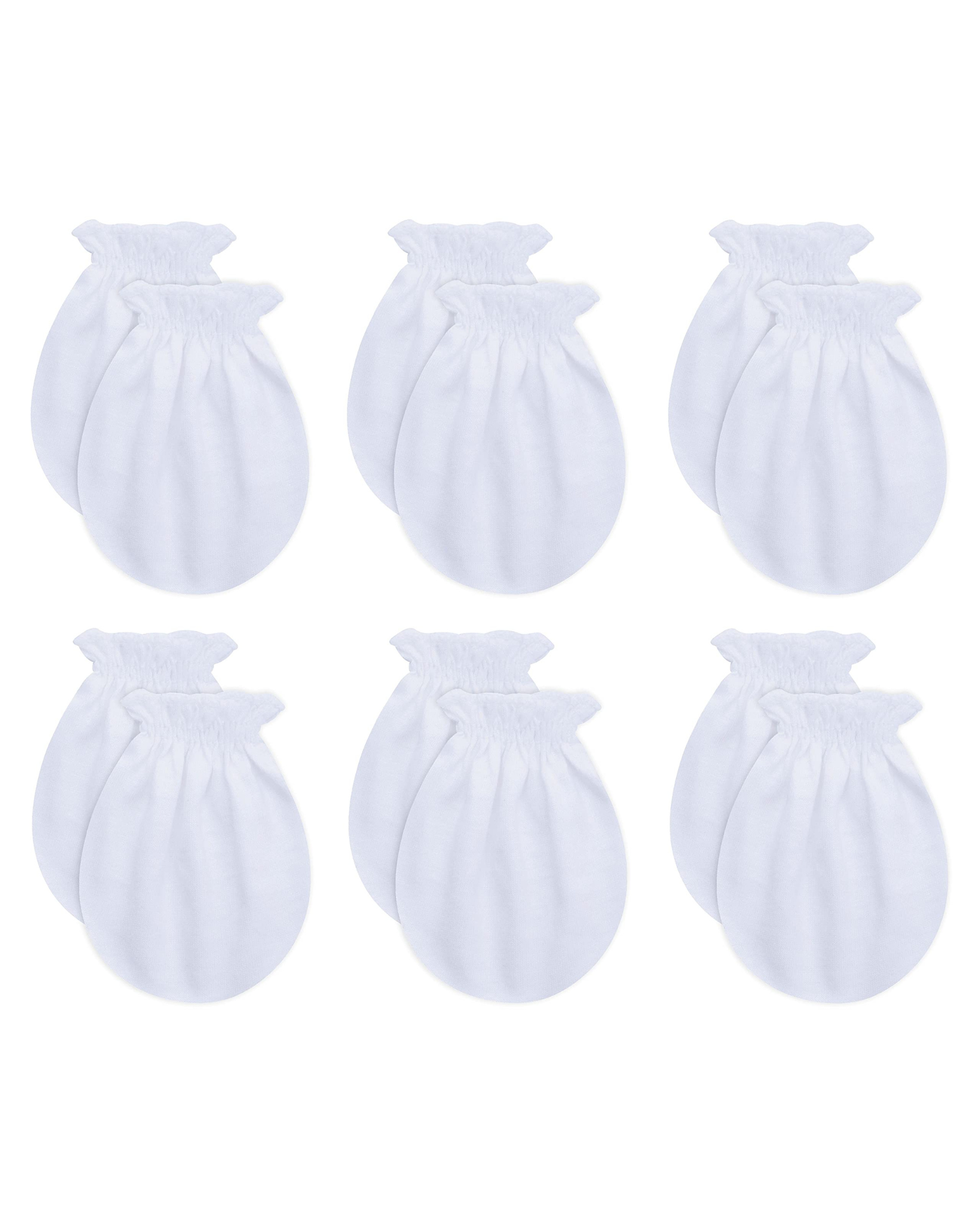 RATIVE Baby Mittens Newborn No Scratch Gloves, Organic Cotton Infant Mittens 0-6 Months, Soft Baby Gloves for Newborn Boy & Girl (6 pairs/white)