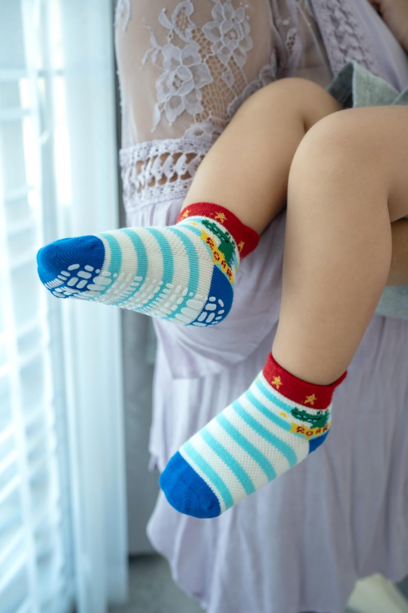 RATIVE Ankle Anti Slip Non Skid Organic Cotton Socks with Grips Grippers (12-Pairs/Animal world)