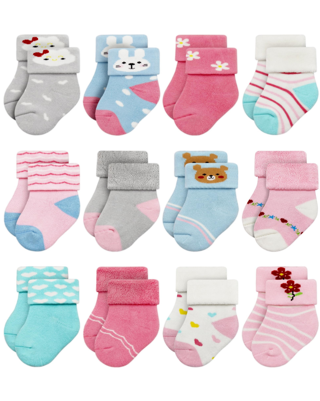 RATIVE Newborn Baby Socks 0-6,6-12 Months Terry Turn Cuff Socks for Boys Girls