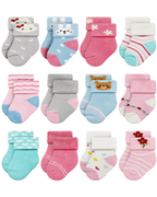 RATIVE Newborn Baby Socks 0-6,6-12 Months Terry Turn Cuff Socks for Boys Girls