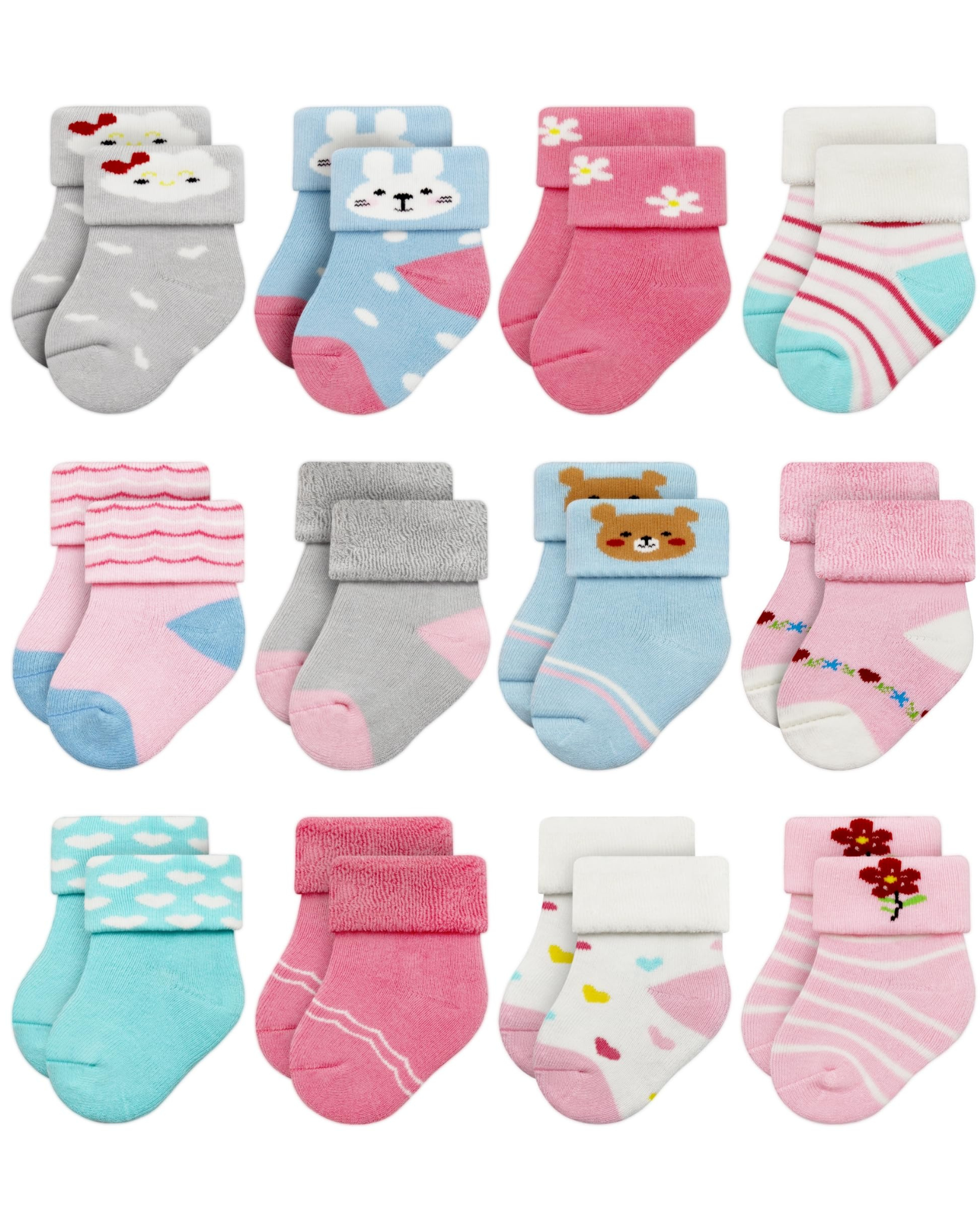RATIVE Newborn Baby Socks 0-6,6-12 Months Terry Turn Cuff Socks for Boys Girls