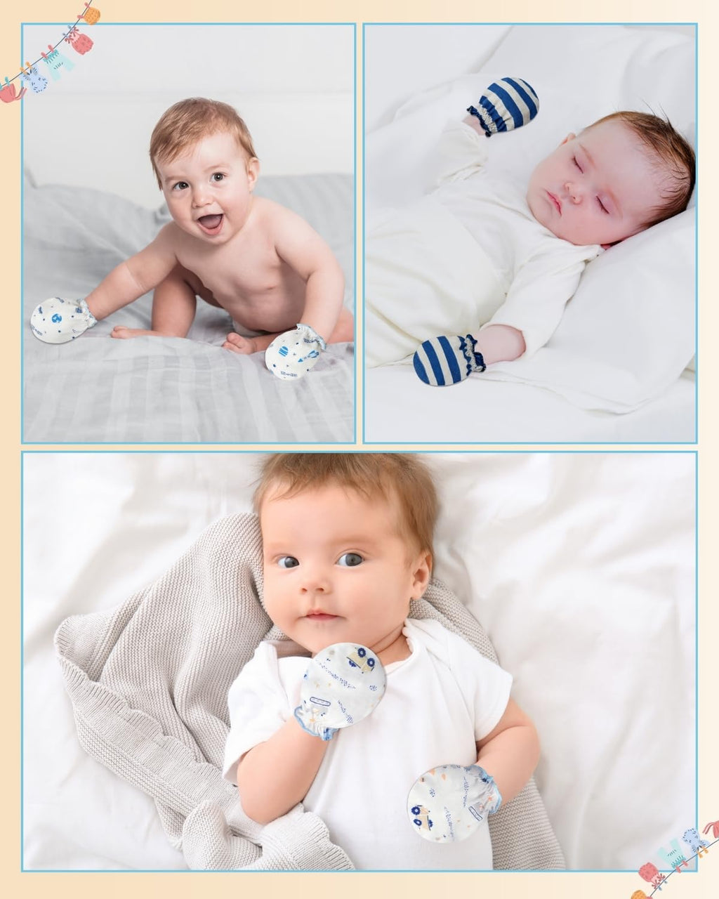 RATIVE Baby Mittens Newborn No Scratch Gloves, Organic Cotton Infant Mittens 0-6 Months, Soft Baby Gloves for Newborn Boy & Girl (6 Pairs/MB-67)