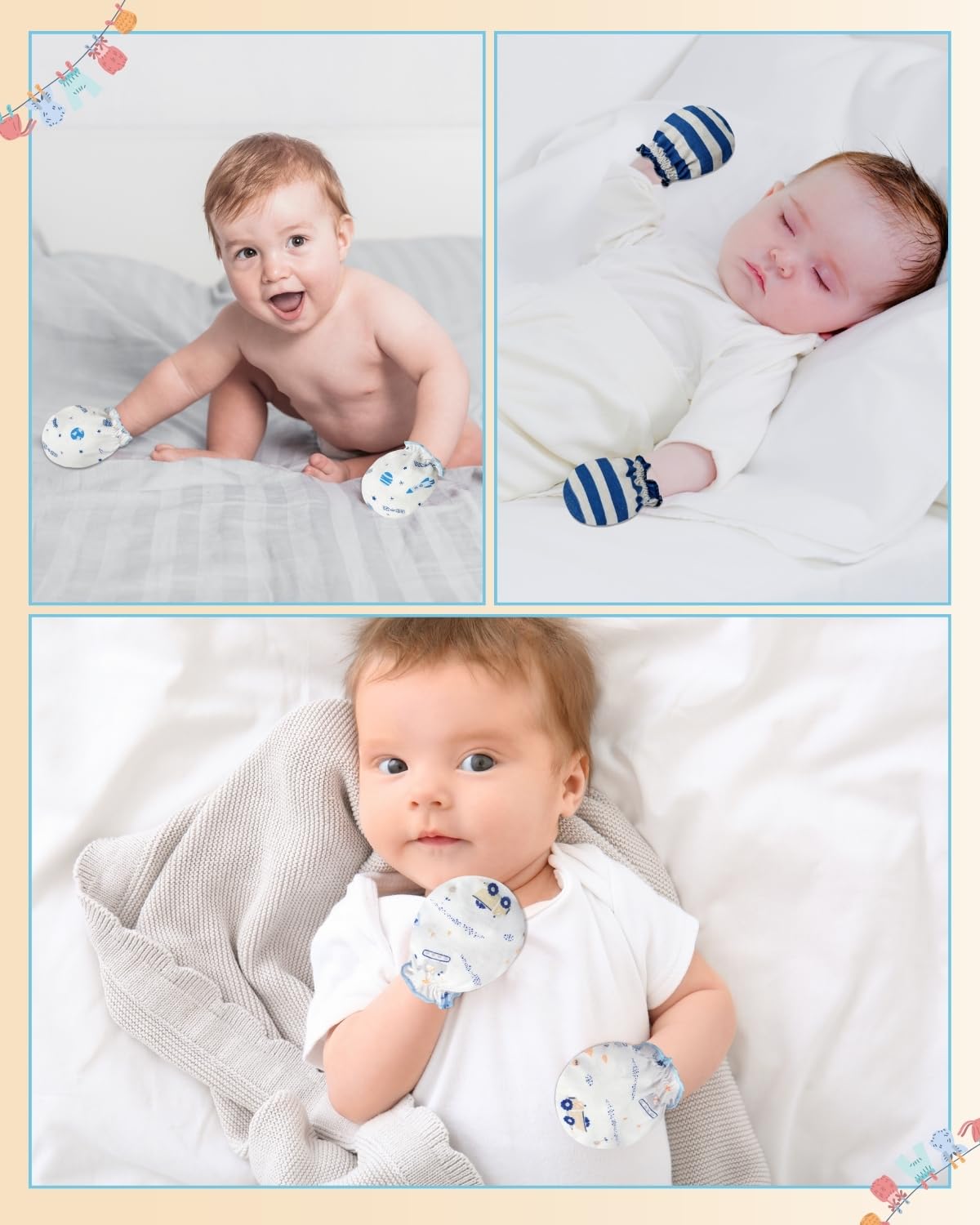 RATIVE Baby Mittens Newborn No Scratch Gloves, Organic Cotton Infant Mittens 0-6 Months, Soft Baby Gloves for Newborn Boy & Girl (6 Pairs/MB-67)