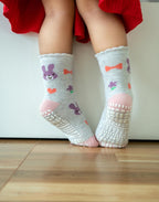 RATIVE Non Skid Anti Slip Cotton Dress Crew Socks with Grips for Baby Infant Toddler Kids Girls (RG-820821)