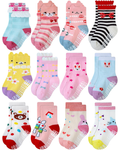 RATIVE Non Skid Anti Slip Cotton Dress Crew Socks With Grips For Baby Infant Toddler Kids Girls (RG-726727)