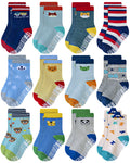 RATIVE Non Skid Anti Slip Cotton Crew Toddler Toddlers Socks for Kid Boys (12-pairs/RB-71317)