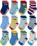 RATIVE Non Skid Anti Slip Cotton Crew Toddler Toddlers Socks for Kid Boys (12-pairs/RB-71317)