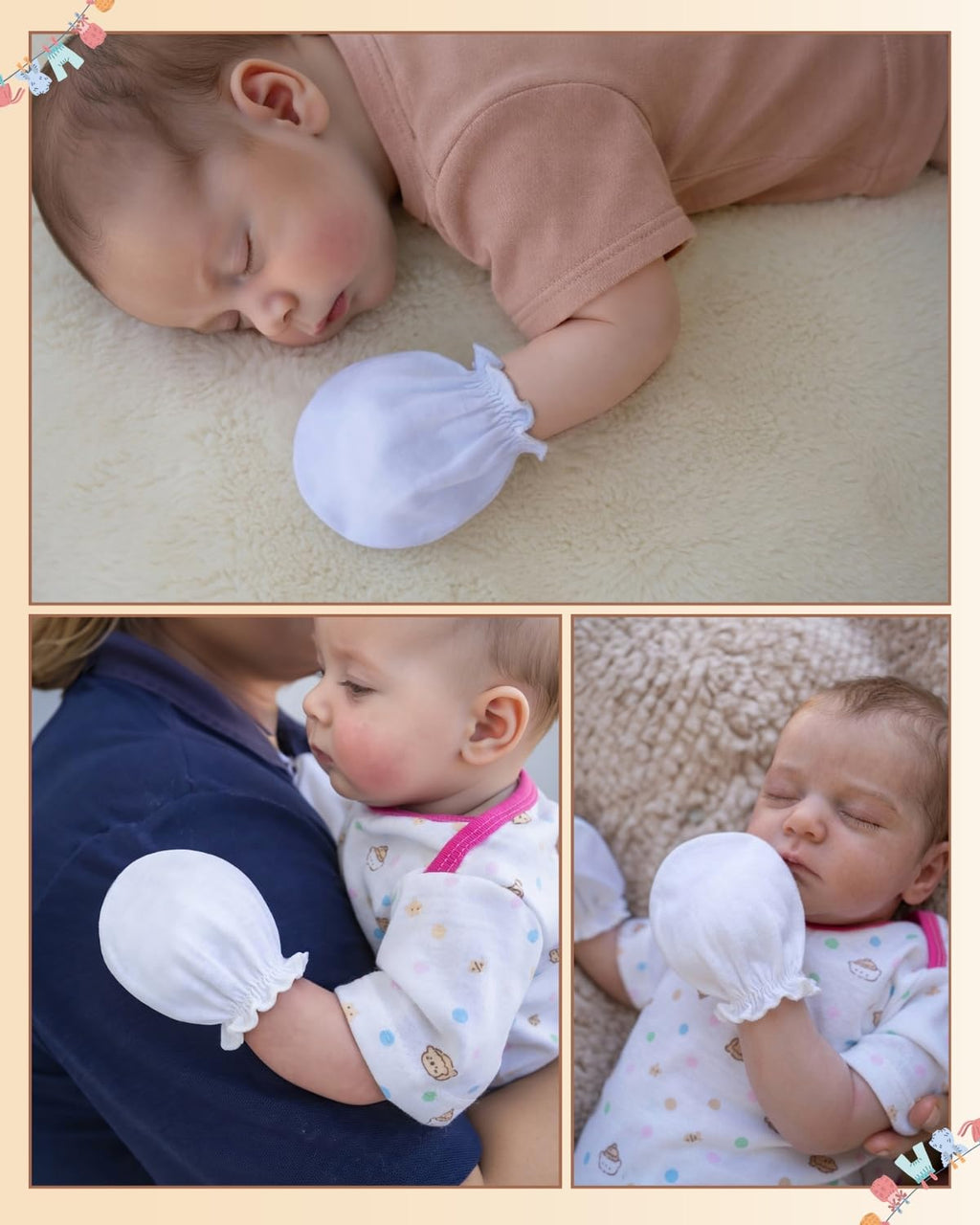 RATIVE Baby Mittens Newborn No Scratch Gloves, Organic Cotton Infant Mittens 0-6 Months, Soft Baby Gloves for Newborn Boy & Girl (9 Pairs/white)