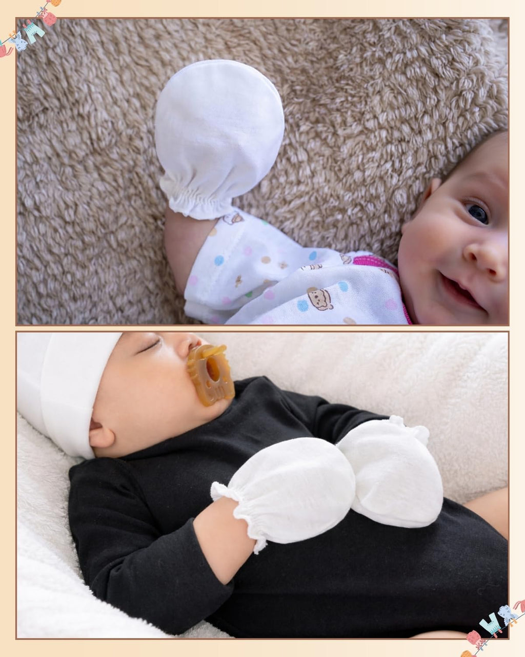 RATIVE Baby Mittens Newborn No Scratch Gloves, Organic Cotton Infant Mittens 0-6 Months, Soft Baby Gloves for Newborn Boy & Girl (9 Pairs/white)