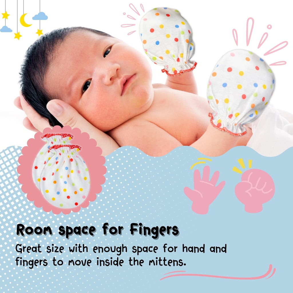 RATIVE Baby Mittens Newborn No Scratch Gloves, Organic Cotton Infant Mittens 0-6 Months, Soft Baby Gloves for Newborn Boy & Girl (3white+3pink)