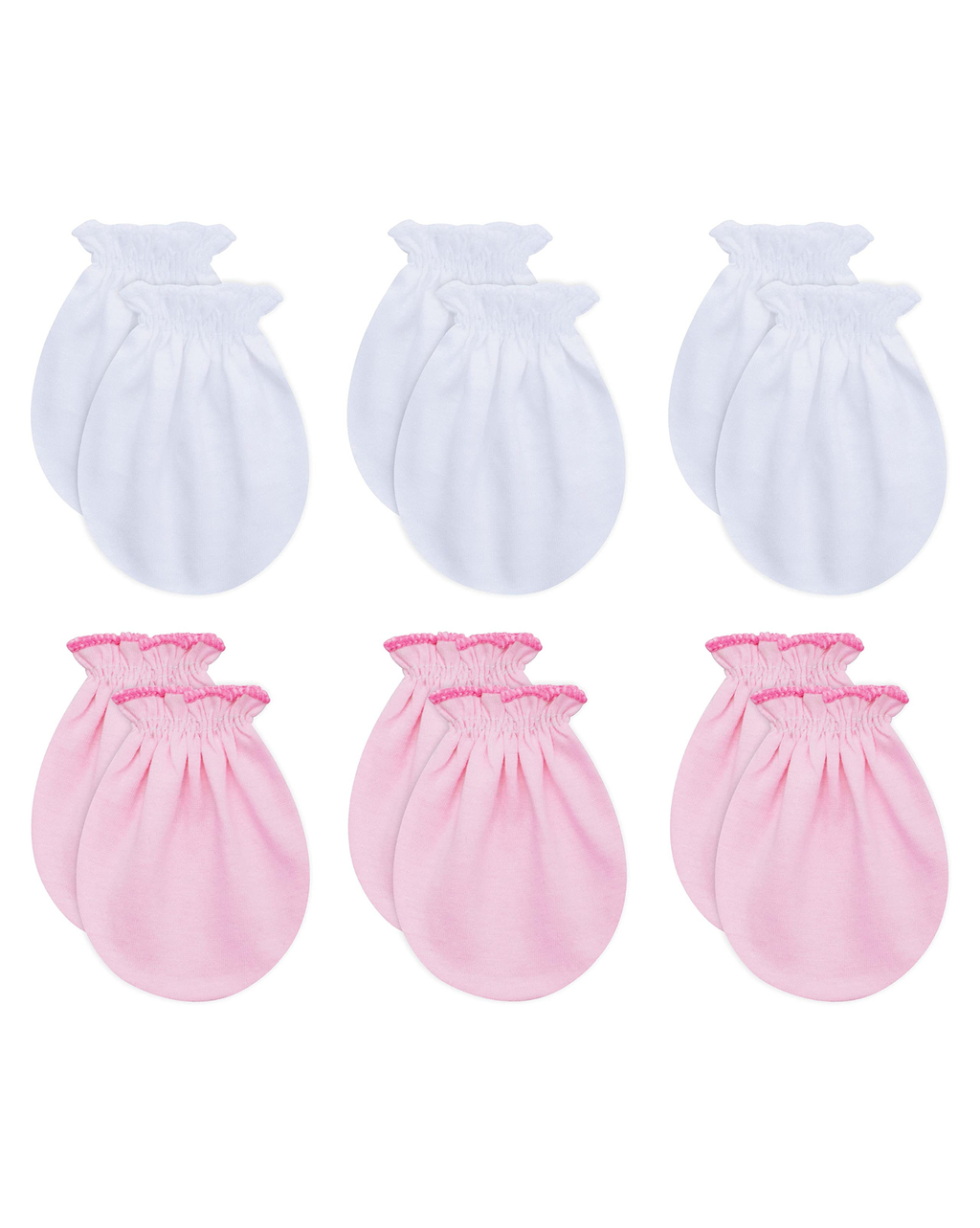 RATIVE Baby Mittens Newborn No Scratch Gloves, Organic Cotton Infant Mittens 0-6 Months, Soft Baby Gloves for Newborn Boy & Girl (3white+3pink)