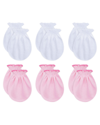RATIVE Baby Mittens Newborn No Scratch Gloves, Organic Cotton Infant Mittens 0-6 Months, Soft Baby Gloves for Newborn Boy & Girl (3white+3pink)