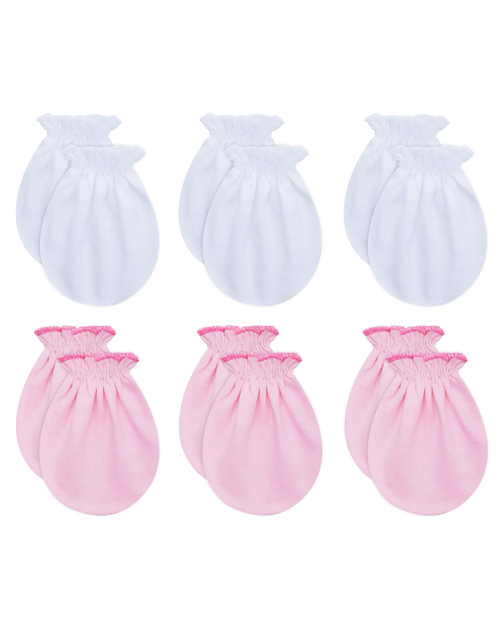 RATIVE Baby Mittens Newborn No Scratch Gloves, Organic Cotton Infant Mittens 0-6 Months, Soft Baby Gloves for Newborn Boy & Girl (3white+3pink)