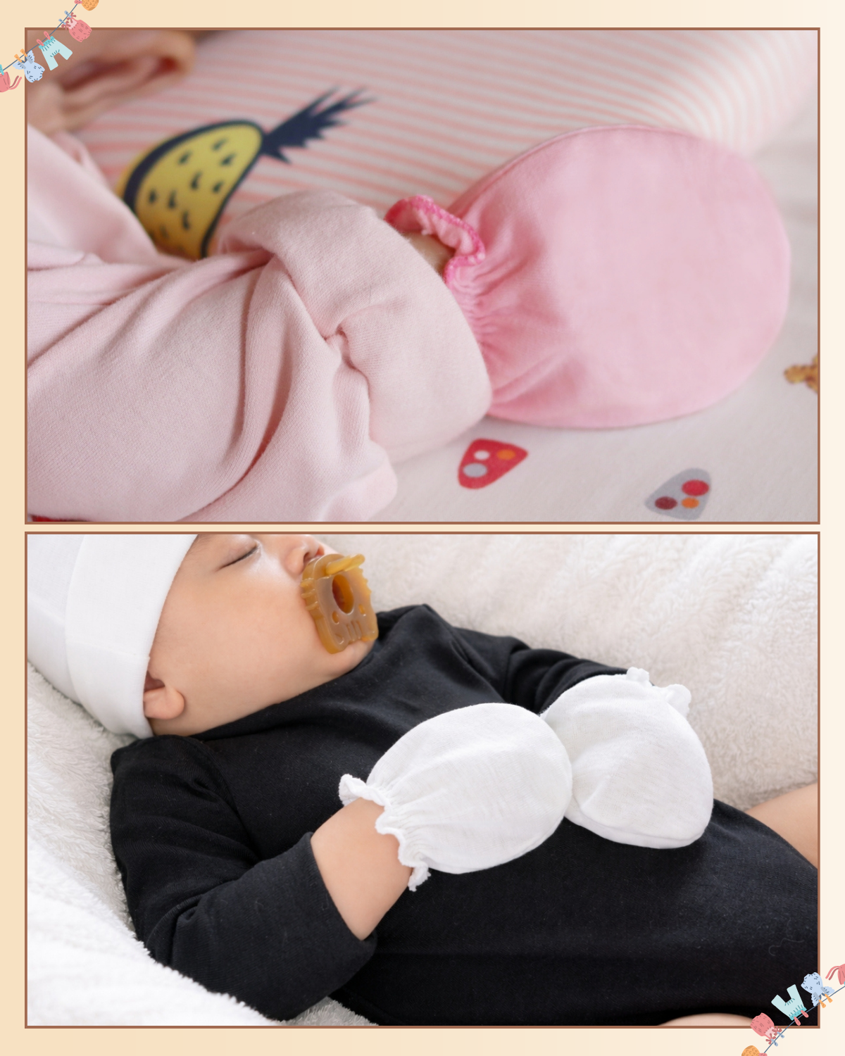 RATIVE Baby Mittens Newborn No Scratch Gloves, Organic Cotton Infant Mittens 0-6 Months, Soft Baby Gloves for Newborn Boy & Girl (6white+6pink)